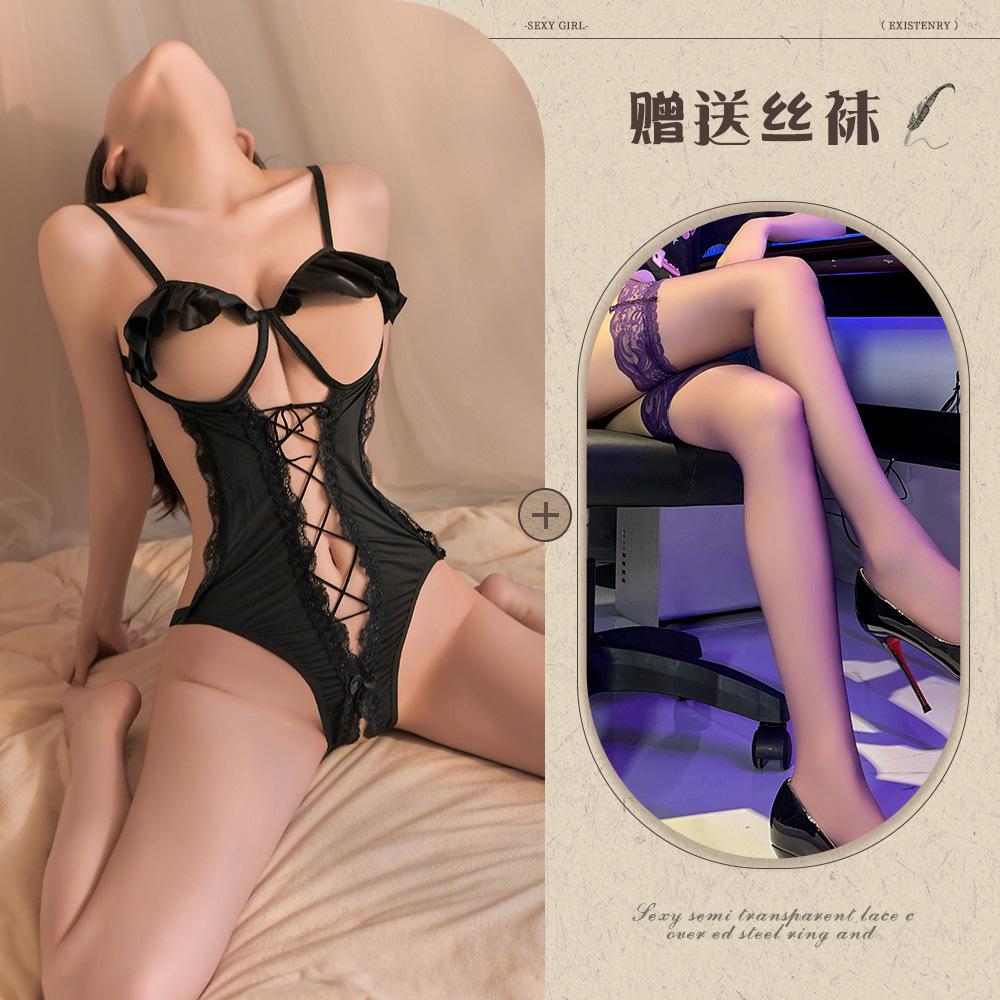 Sex Underwear Suspender Lace Seduction Onesie Gather Transparent Uniform Pajamas Sex'Fun Underwear Feminine Glamour