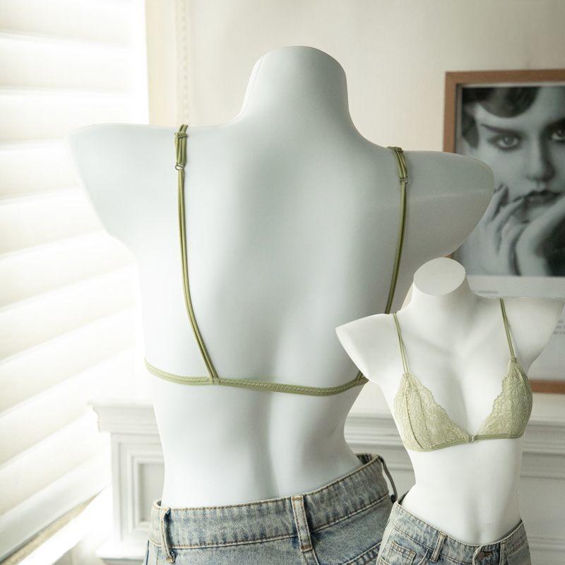 

Women s French-Style Front-Closure Lace Triangle-Cup Wire-Free Lifting Summer Ultra-Thin Strappy Bra 38/85 зелений