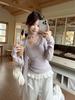 Women's Spring Wind Collar Long-Sleeve Ribbon Two-Piece Design T-Shirt
