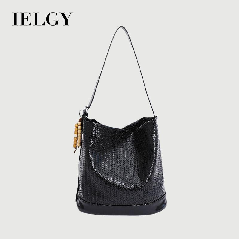 IELGY Ladies Messenger Bag Woven Pattern Bucket Bag Solid Color All-Match One Shoulder