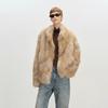 Womens Mid-Length Faux Fur Coat With Stand Collar Winter Warm Outerwear Casual Korean Style