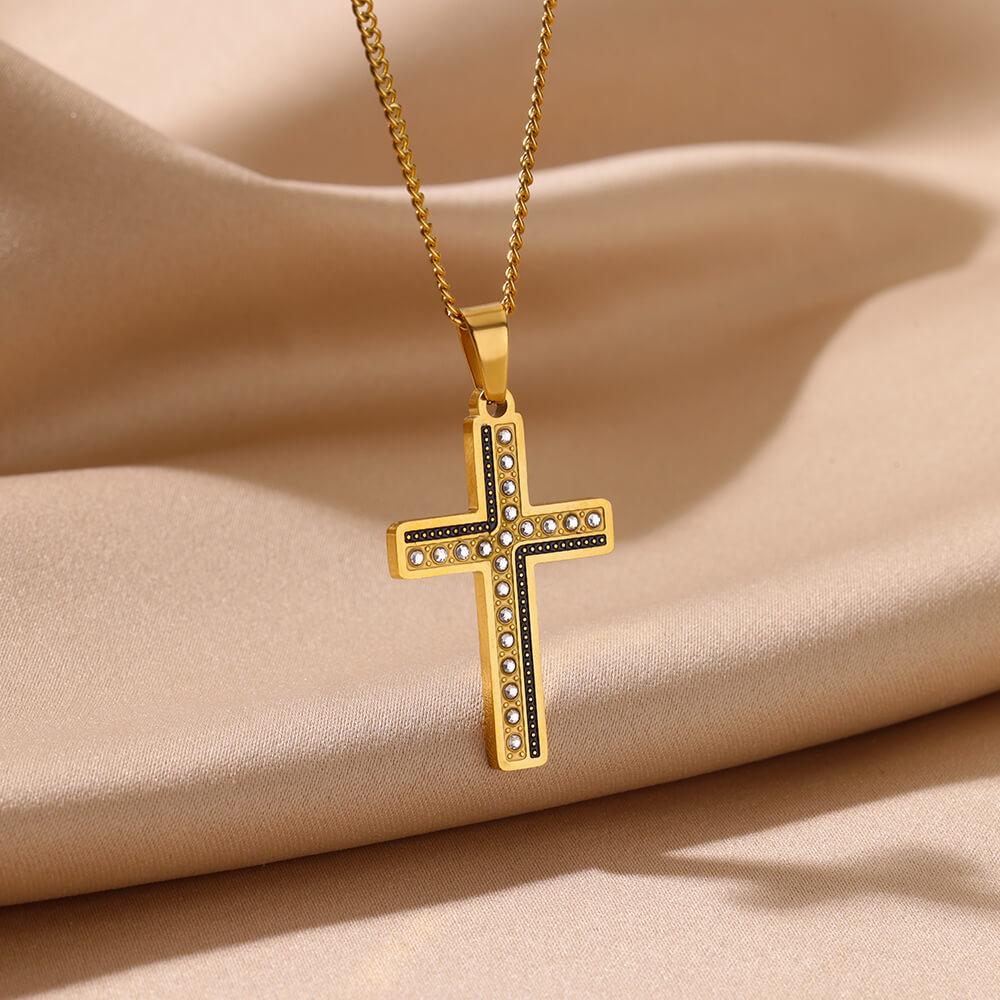 Gothic Black Enamel Cross Pendant Necklaces Stainless Steel Necklace for Women Vacation Party Charm Jewelry Accessorie Gift