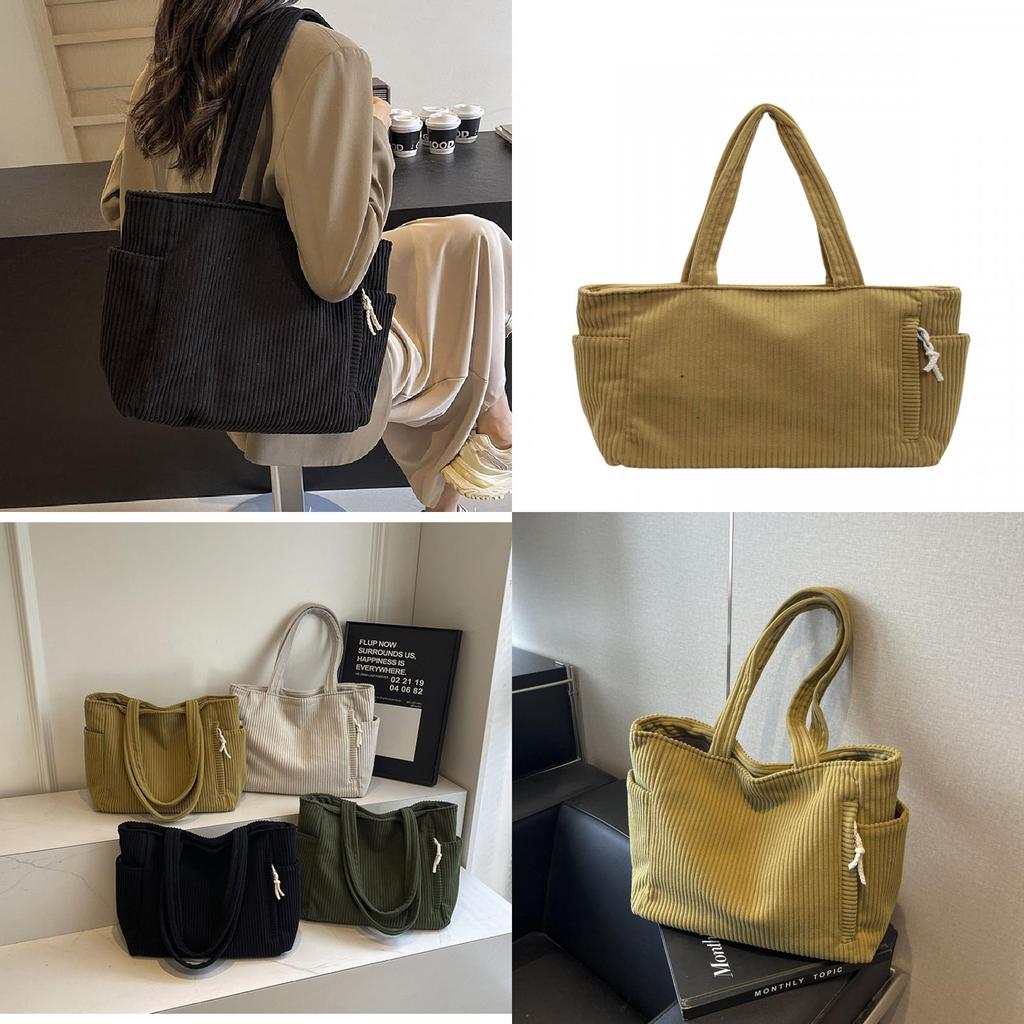 Simple Solid Color Large Capacity Women Corduroy Shoulder Tote Bag For Daily Use
