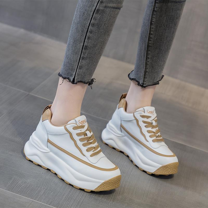 Leather Muffin Thick Sole Inner Height Increase Small White Shoes Women's New Casual Simple Single Shoes