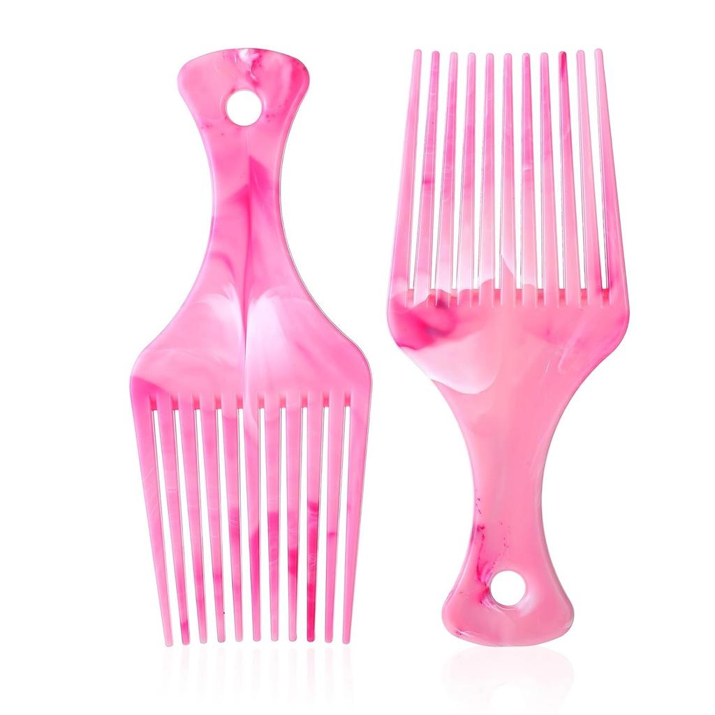 2 PCS Pink Hair Picks for Women, Wide Tooth Hair Pick Comb, Hanging Pick Combs for Curls Women Men