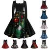 Women's Fashion Square Neck Casual Slim Christmas Printed Long Sleeve Dresses