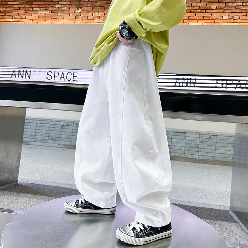 

Boys Cotton Spring/Autumn Pants 2025 - White Casual Long Pants 160cm чёрный