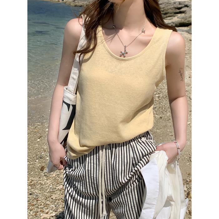 

Sling vest for women, lazy wind cotton and linen, beautiful back cover, sub-breasts, sleeveless top S светло-желтого