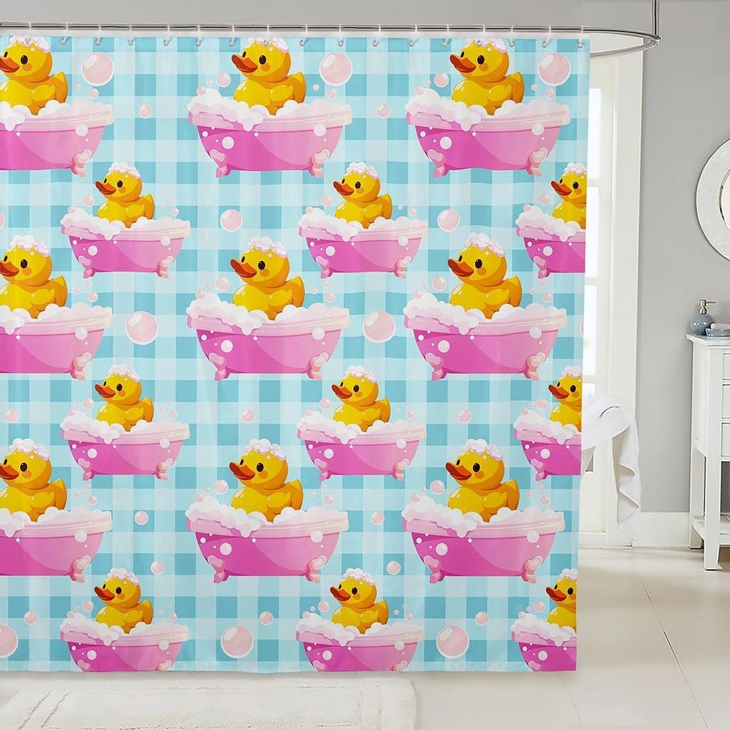 Kids Yellow Rubber Duck Shower Curtain Cartoon Ducks Bath Curtain Funny Animal Bathroom Accessories Cute Animal Fabric Shower