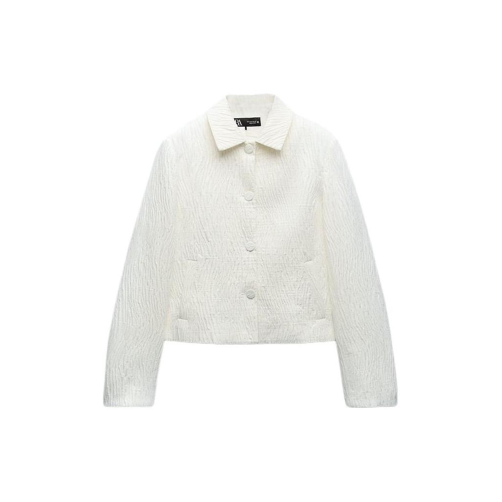 Zara Shiny Solid Color Single-Breasted Blazer Women blazers Off-White 1165130-251