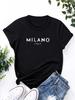 Women'S Casual Round Neck T-Shirt Polyester Knit Fabric Short Sleeve Summer Top with Milano Italy Letter Print