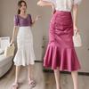 Kuaishou Spring & Autumn High Waist Fishtail Midi A-line Bodycon Skirt with Fashion Drawstring