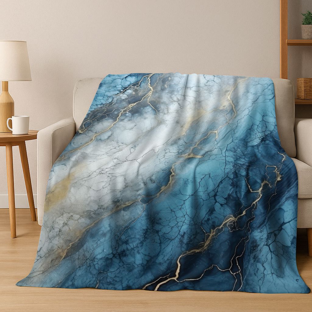 Luxurious Black Green Gold Marble Colorful Stone Texture Art Flannel Blanket,Cozy Soft Throw Blanket for Home Bedroom Bed Sofa