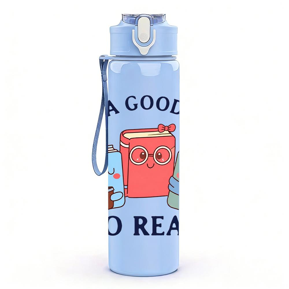 1PC It Is A Good Day To Read Book Art 750ml Color Plastic Water Bottle Leakproof Flip Straw Lid For Sports Office Home Use