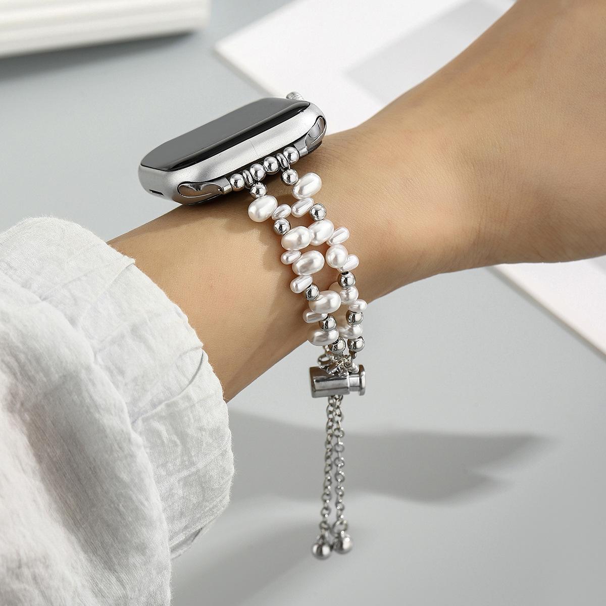 

Irregular Beads Link Strap For Apple Watch Band For Women 38mm 40mm 41mm 42mm 44mm 45mm 46mm 49mm 38mm40mm41mm серебряный