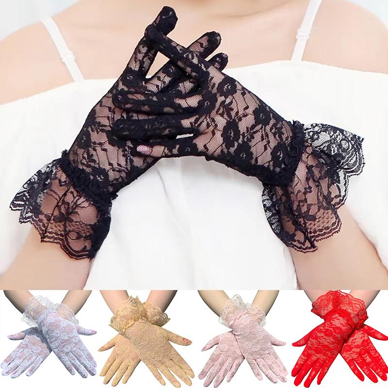 1 pair of transparent short retro hollow finger gloves clothing accessories sexy lace gloves