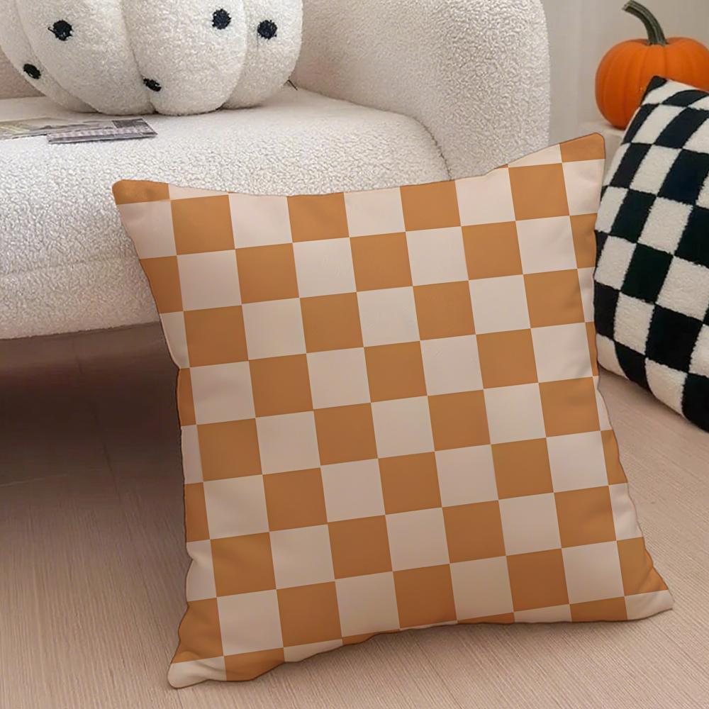 classical orange tartan design plaid Cushion Cover Throw Pillow Cover Hidden Button Durable Polyester Chair Cushion