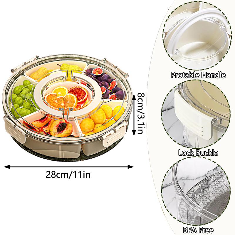 1Pieces With Handle Six Division Rotating Fruit Tray Sealed Moisture-proof Dry Fruit Tray Outdoor Tableware