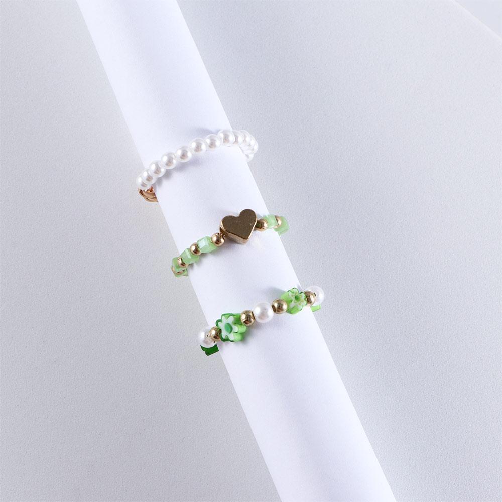 Sweet Elastic Flower Love Heart Acrylic Pearl Party Jewelry Finger Ring Set Women Ring Beaded Rings