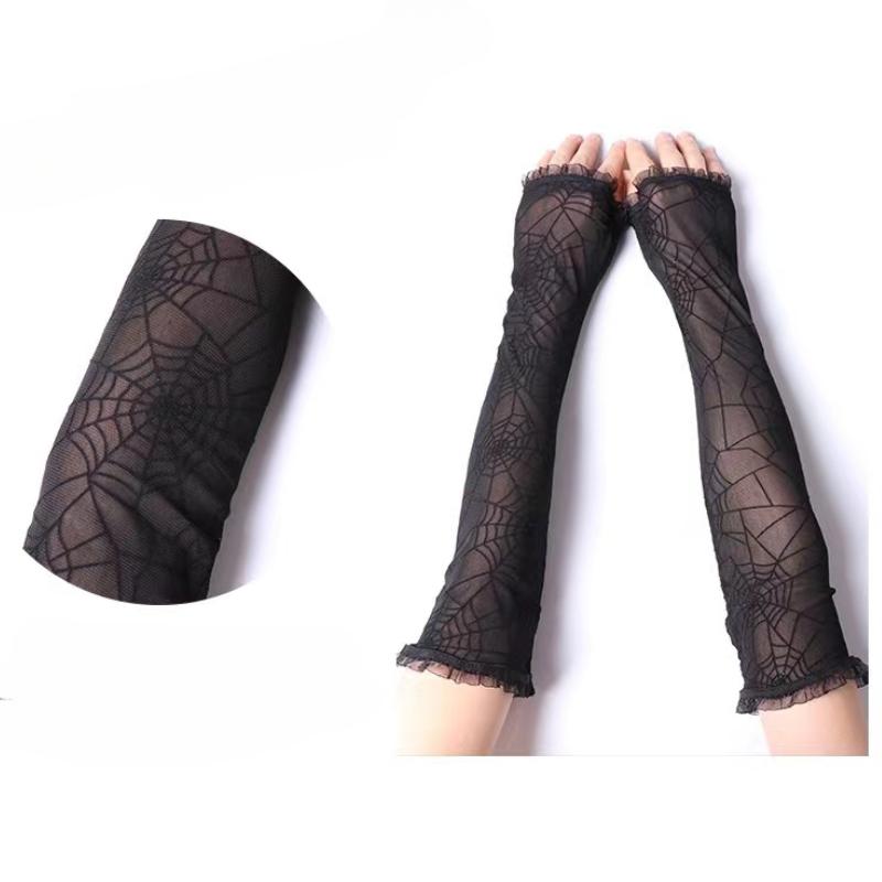 Gothic Lolita Mädchen Schwarz Spinnennetz Handschuhe Fingerlos Spitze Netz Fäustlinge Punk Harajuku Frauen Sexy Halbfingerlänge Ärmel Neu