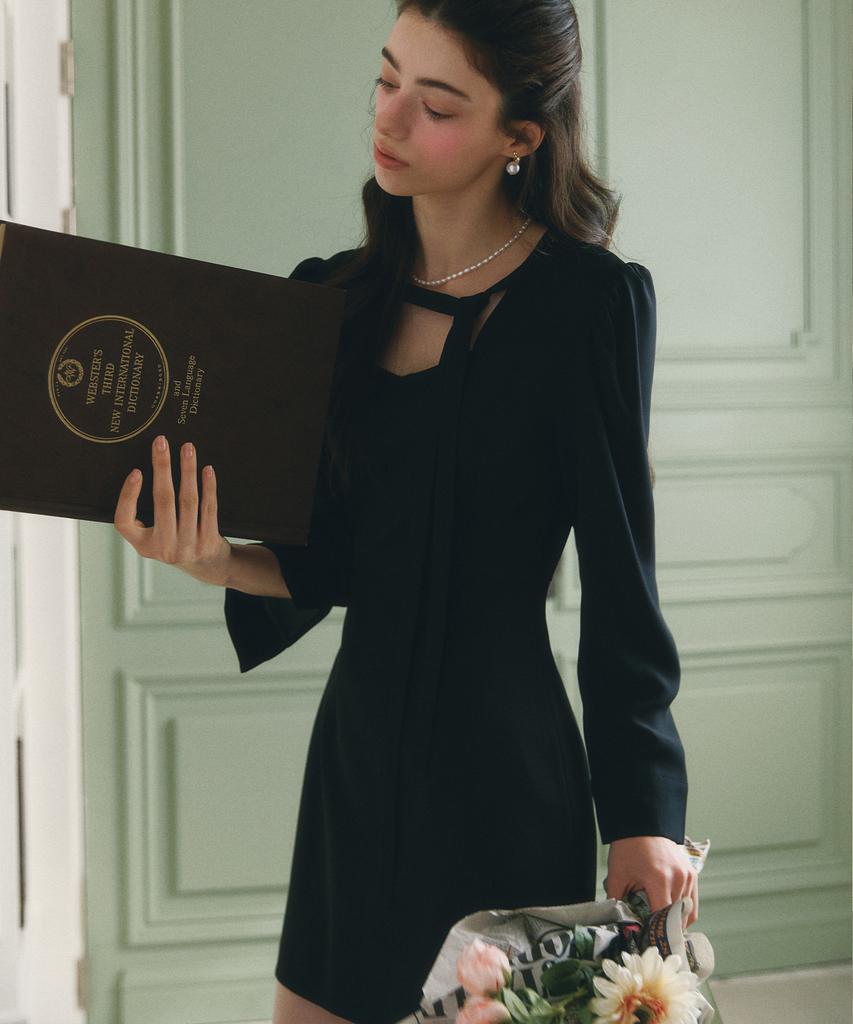 Neimkategoli Nina Color Block Ribbon Tie Dress_Black