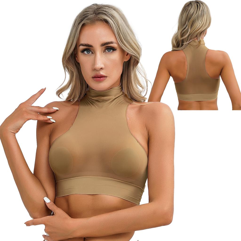 Top Corto da Donna a Collo Alto Senza Maniche Trasparente Gilet Lucido Vedo-Non-Vedo