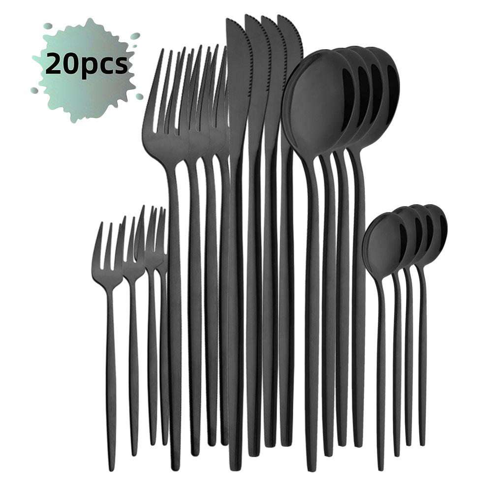 20Pcs/Set Silver Cutlery Set Stainless Steel Tableware Knife Cake Fork Spoon Dinnerware Set Kitchen Flatware Silverware
