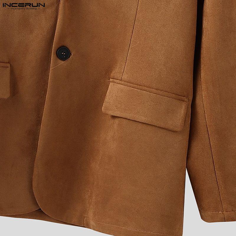 INCERUN Autumn Men Notched Lapel Long Sleeve Suede Blazer Casual Loose Coats