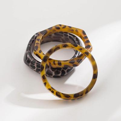 Leopard Print Geometric Resin Bracelet - Retro Layered Design