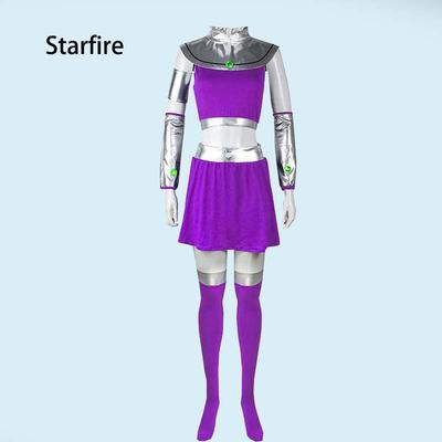 Anime Cosplay Prinzessinnen-Outfit Koriandr Sexy Lila Kleid Set mit Strümpfen für Halloween Starfire Cosplay Kostüm