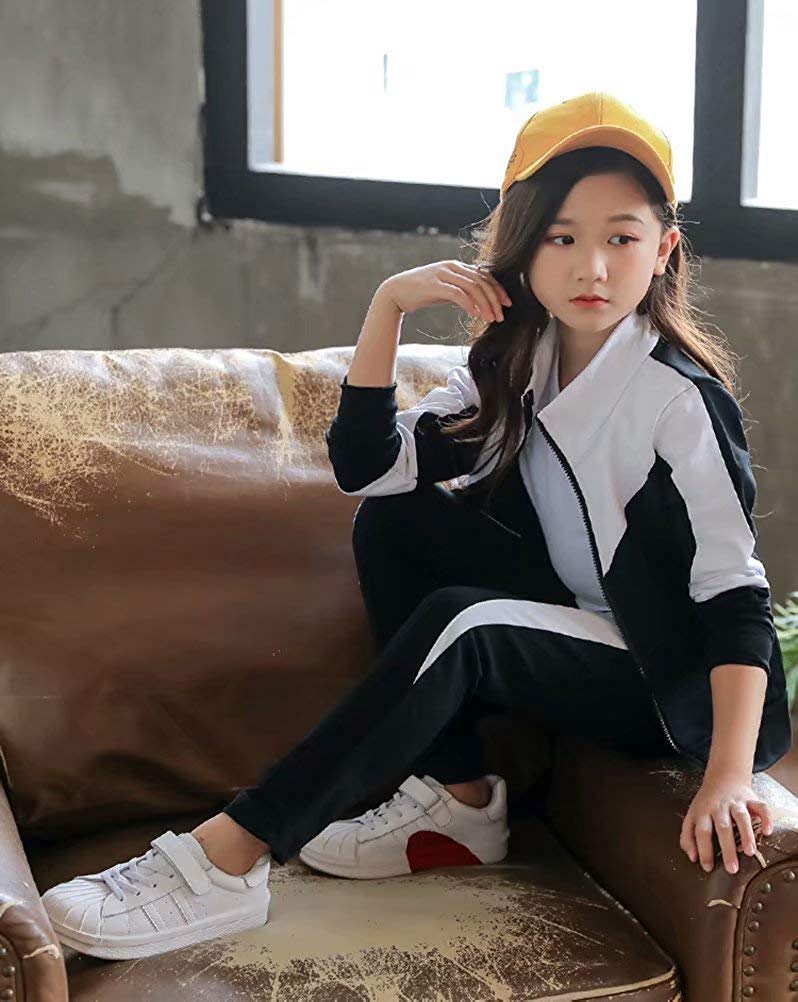 Set Top and Bottom Athletic Physical Long Dance A1540 [ANGELCITY] Children's Clothing, Girls' Tracksuit, Cotton, Kids' Up, Set, 2-piece Set, Simple,