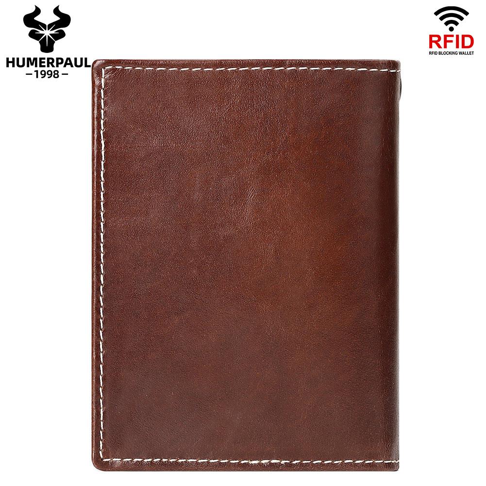 Humerpaul Συσκευασία συσκευασίας δώρου Γνήσιο δέρμα Ανδρικό πορτοφόλι Rfid brush slim card bag Αντικλεπτική αλυσίδα