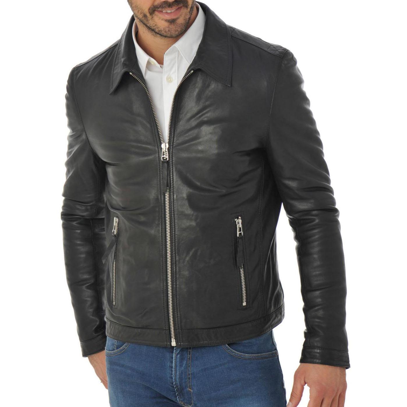 

SkinOutfit Men s Genuine Lambskin Black Leather Jacket Stylish Motorcycle Bomber Biker Outerwear MJ 169 XL чорний