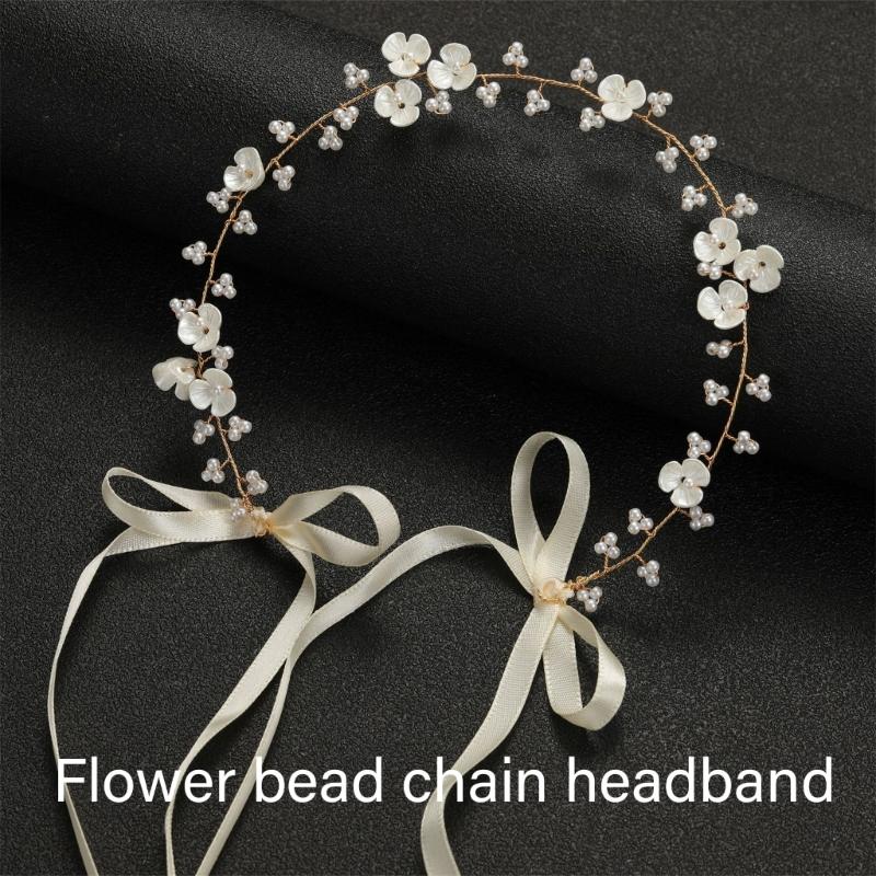 Fasce per Capelli Ghirlanda Floreale con Perle Finte Regolabili per Spose Damigelle Festa di Matrimonio Accessori Capelli Bohemien