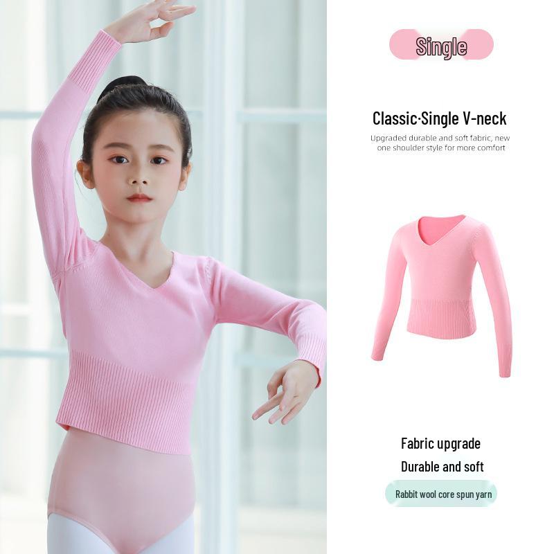 Children's Long Sleeve V-Neck Dance Sweater - Autumn/Winter Ballet Outerwear Top