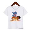 Cute Boys Girls Kawaii Sharking with Sharkdog Cartoon Print Children'S Tshirt Summer Baby Clothes White Short Sleeve Tops
