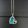 Charm Female Crystal White Blue Moon Stone Heart Pendant Necklace Vintage Silver Color Wedding  For Women