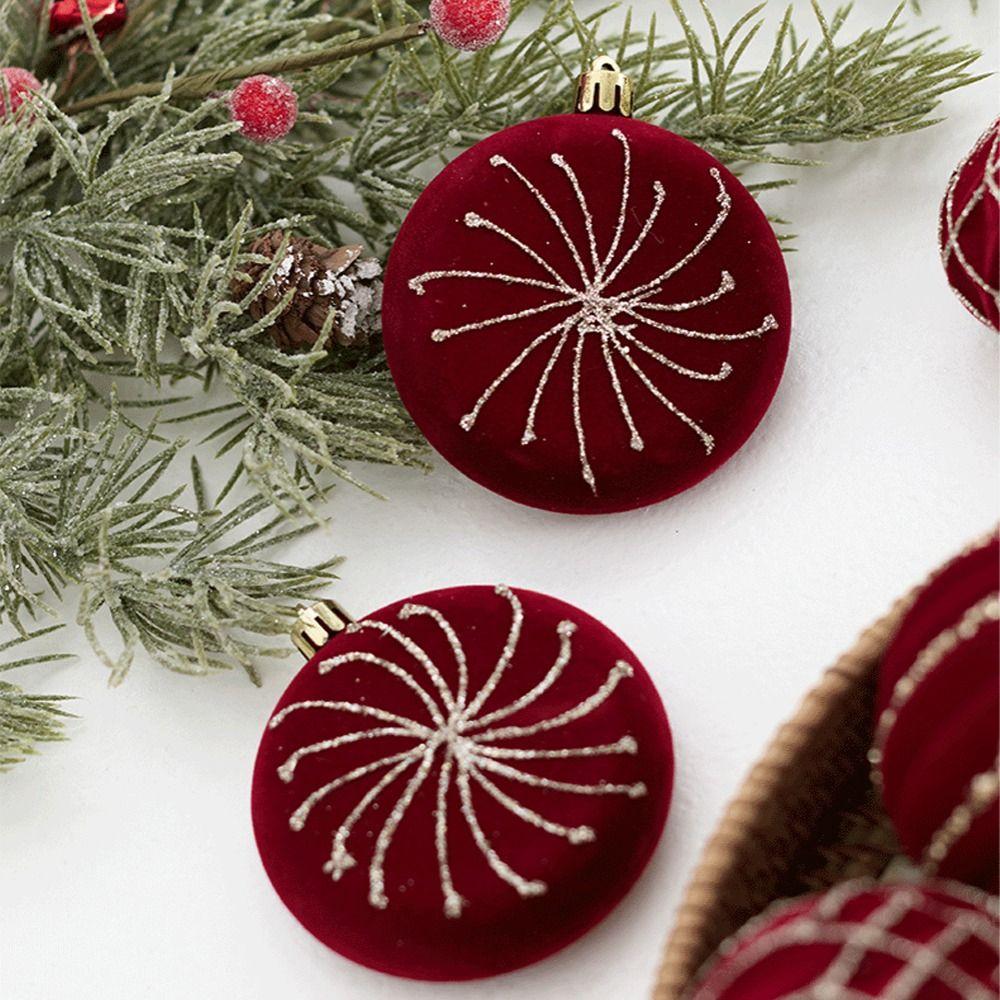Glitter Flocked Christmas Balls Pendant Wine Red Merry Christmas Decor  Home New Year Decor