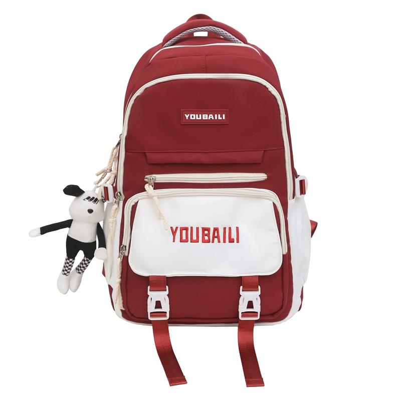 Women Contrast Color Stitching Backpack High School Students Schoolbag Men Large Capacity Backpack