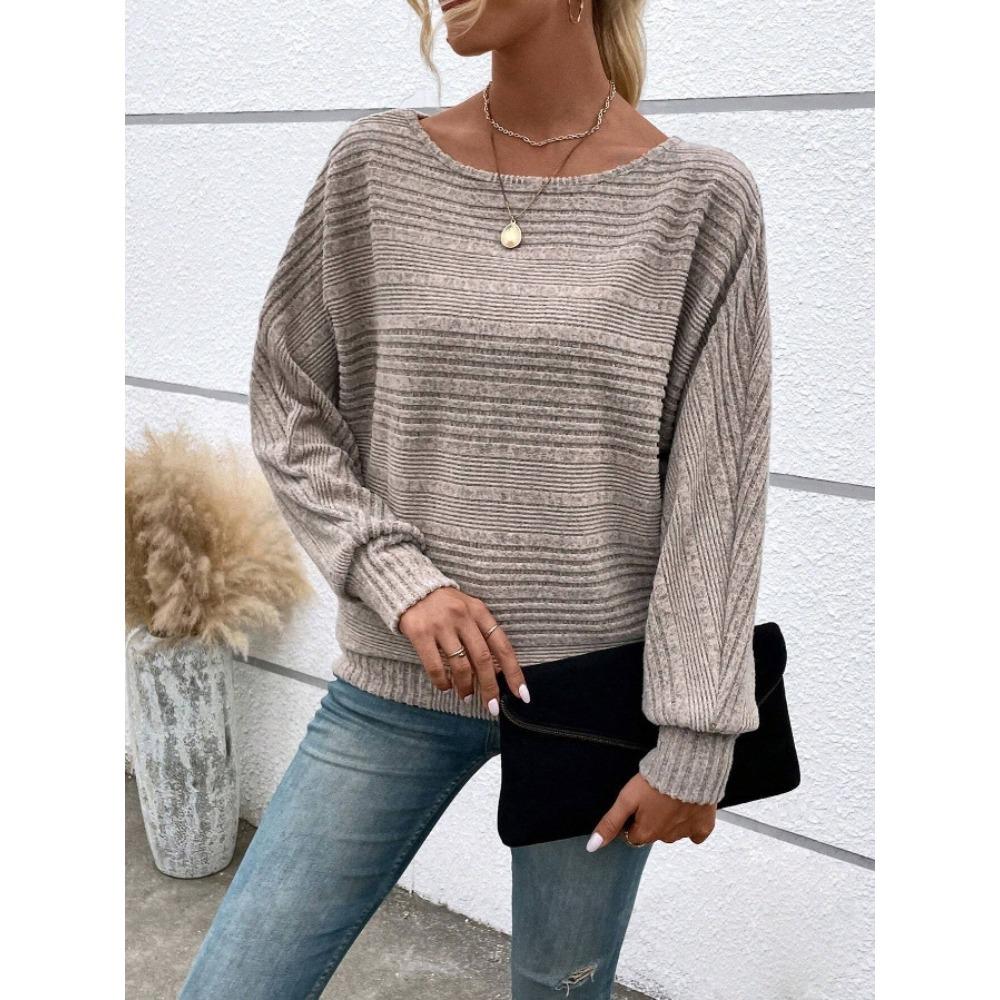 Women's Round Neck Long Sleeve Knit Sweater Loose Fit Casual Fashion Pullover Top
