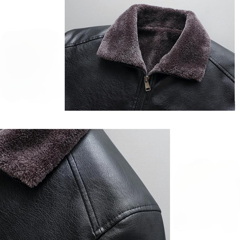 Winter Men New Polo Collar Versatile Fashion Business Casual Thickened Leather Jackets