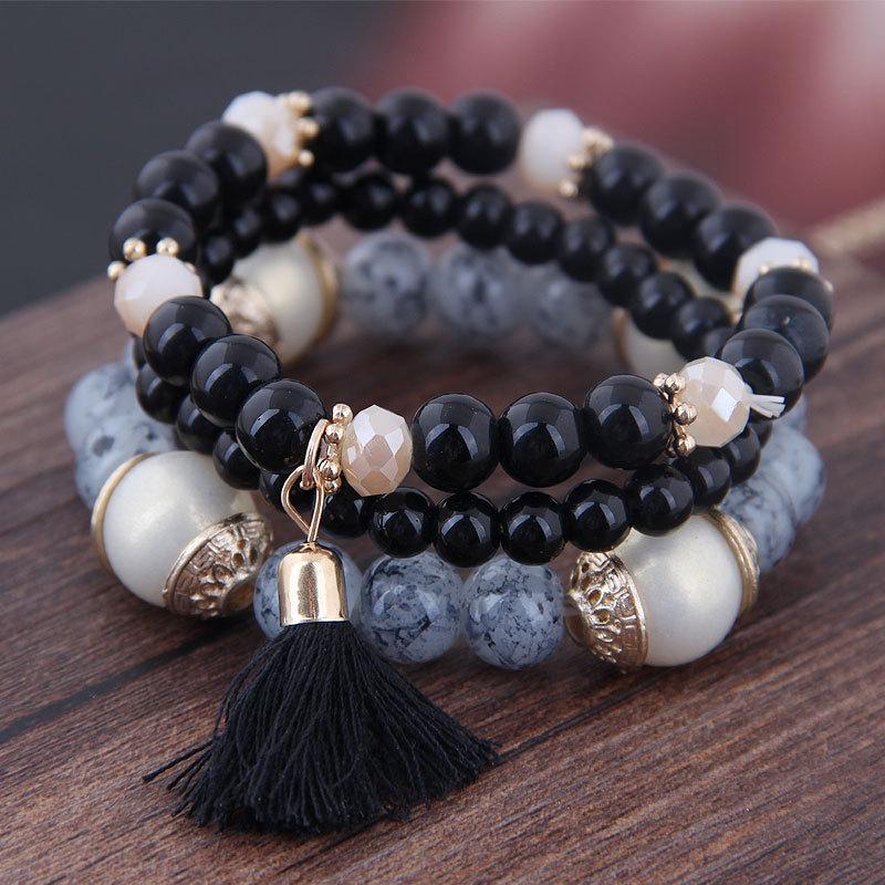 DIEZI Korean Ethnic Bohemian Crystal Beads Leaves Charm Bracelets For Women Girls Elastic Rope Wrap Bracelet Pulseira Feminina