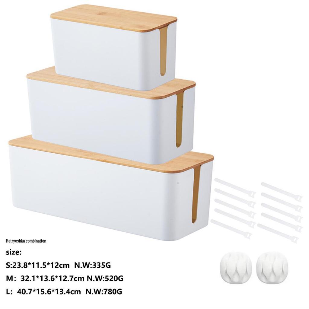 Minimalist Cable Management Box with Bamboo Lid