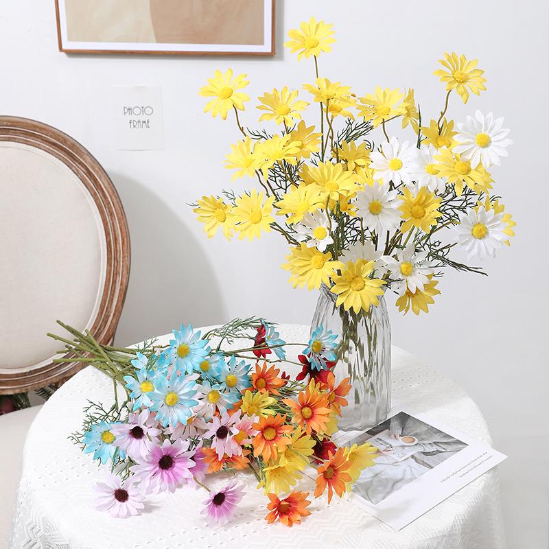 5/10Pcs Artificial Flower Plants 5 Heads Silk Daisies Decor DIY Garden Home Decor Party Wedding Decoration Faux Vase Accessories