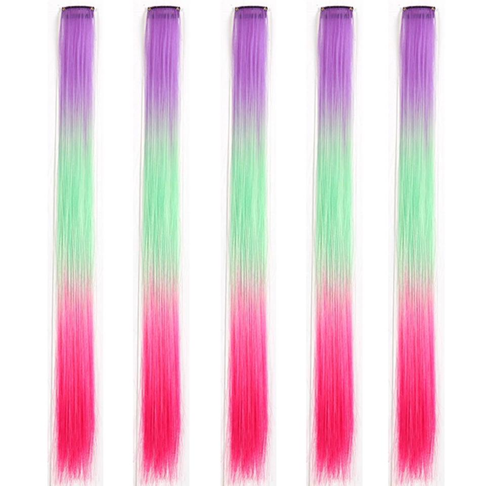 

22Inch 5PC Y2K Synthetic Color Hair Extensions Straight Clip in Extension Gradient Hair Pieces Cosplay Party For Girls