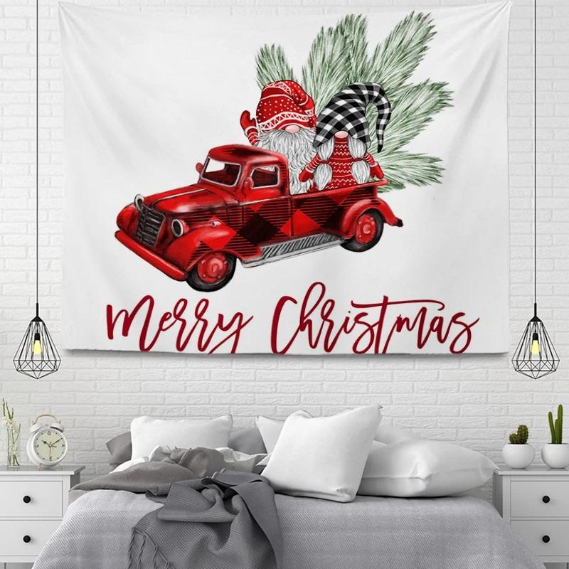 Tapiz con Patrón de Papá Noel de Dibujos Animados Decoración de Pared para Hogar Dormitorio Sala de Estar Tapiz con Tema Navideño