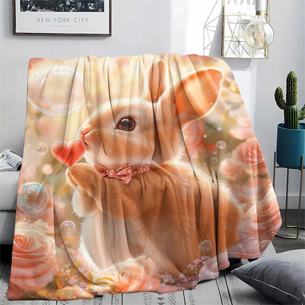 Rabbit Print Flannel Blanket, High quality Comfortable for All Seasons, Home Decor, Warmth and Comfort, Perfect for Christmas Gifts