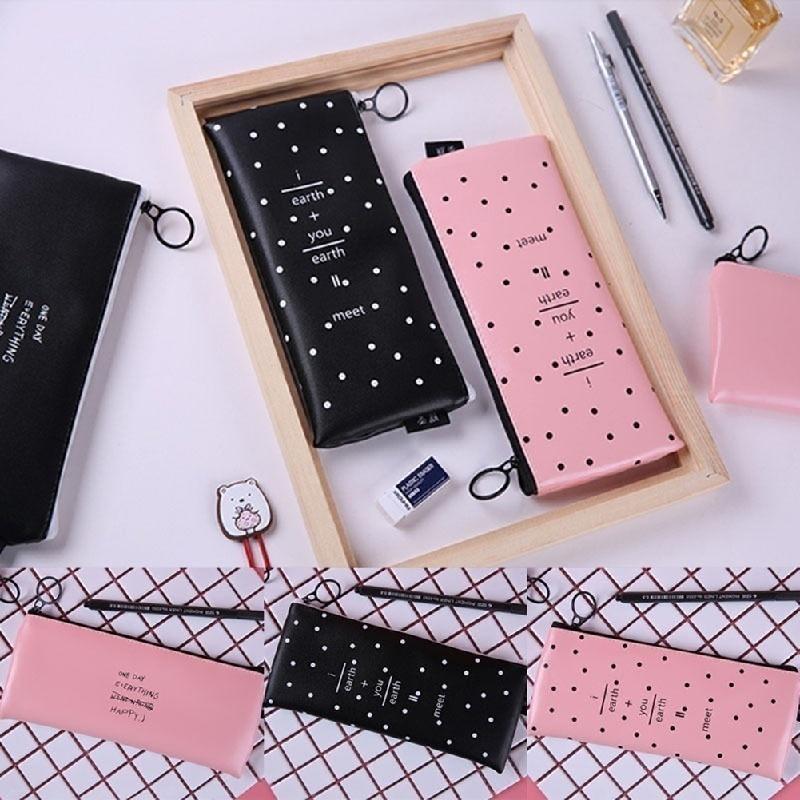 Student PU Pen Bag Pencil Case Cosmetic Bags Travel Makeup Organizer Bags