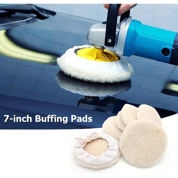 6pcs 7-inch Buffing Pads Car Bonnet Buffing Waxing Pad Kit Buffer Polishing Polisher Pad Wool Buffering Pads for Drill Body Buffing & Polishing Pads