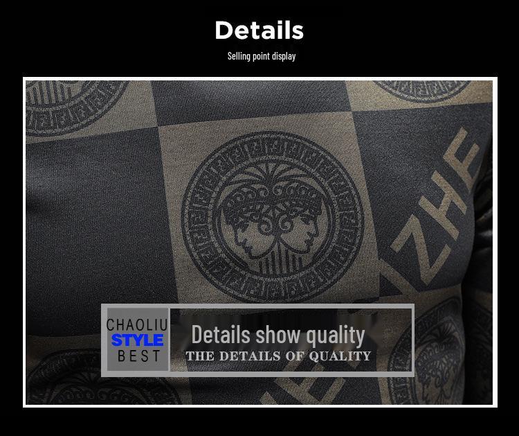 Autumn Men's Plaid Round Neck Hoodie, Casual Luxury Print Design, Versatile Fashion Layer